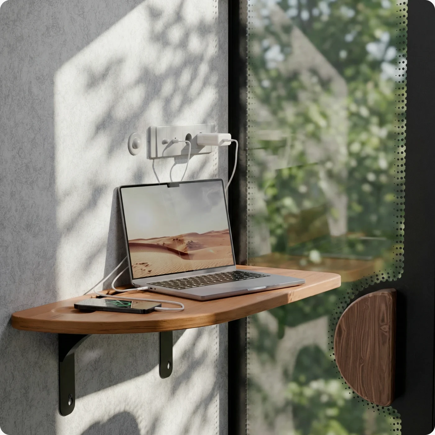 T-Box wall desk with socket and switches