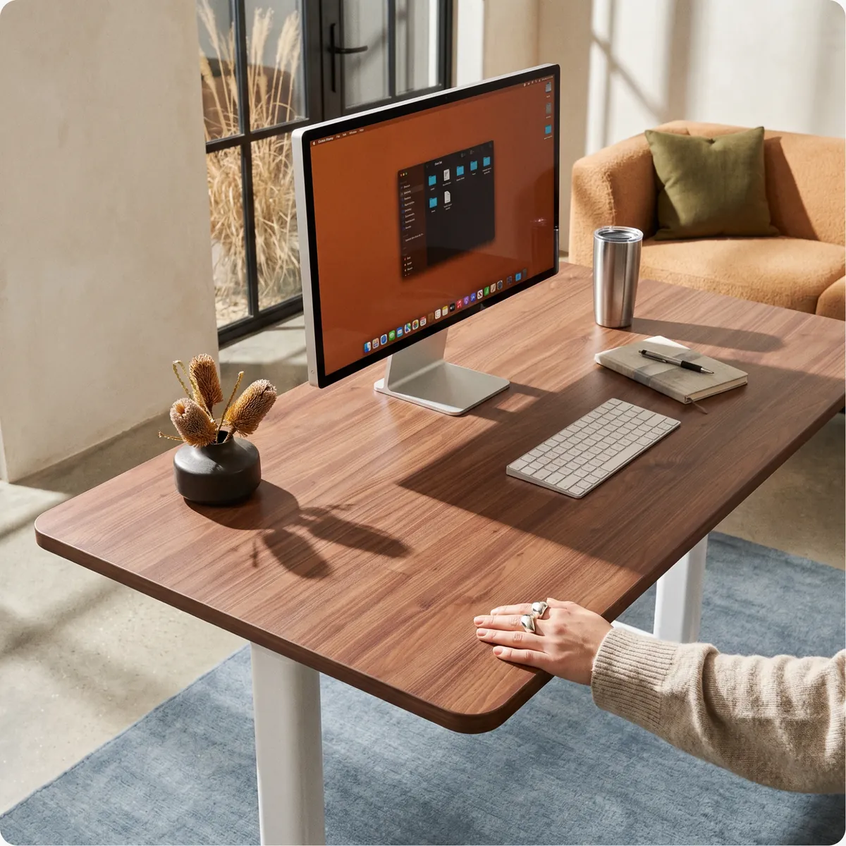Ergonix walnut tabletop with a monitor: finest tabletops
